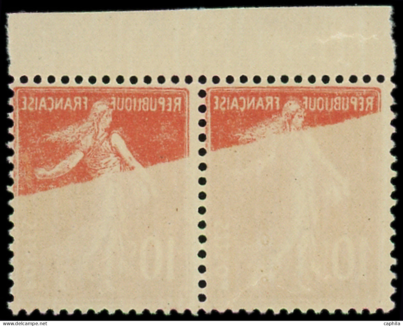 ** FRANCE - Poste - 138fa, Paire Papier X + Recto-verso Partiel: 10c. Rouge - Unused Stamps