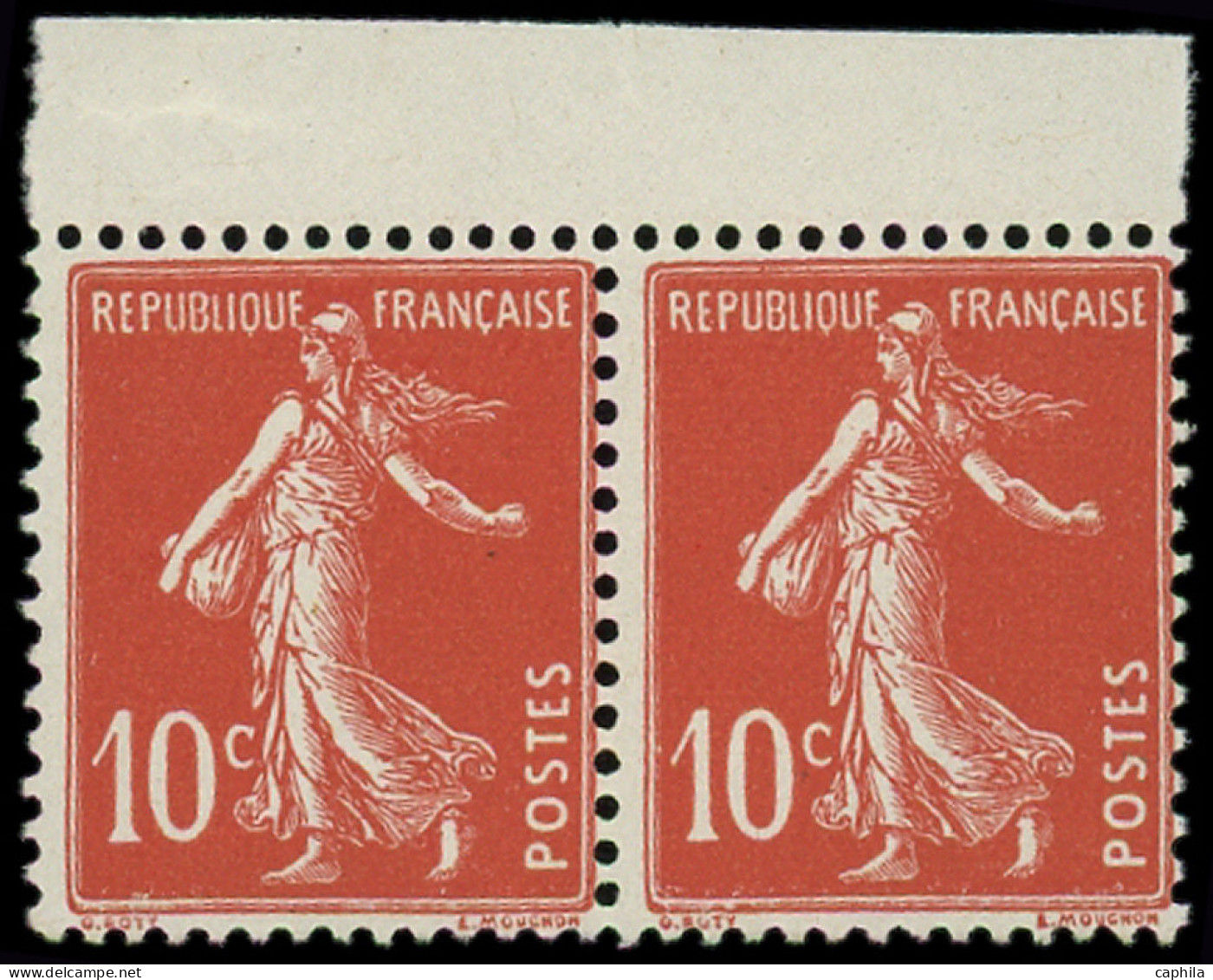 ** FRANCE - Poste - 138fa, Paire Papier X + Recto-verso Partiel: 10c. Rouge - Unused Stamps