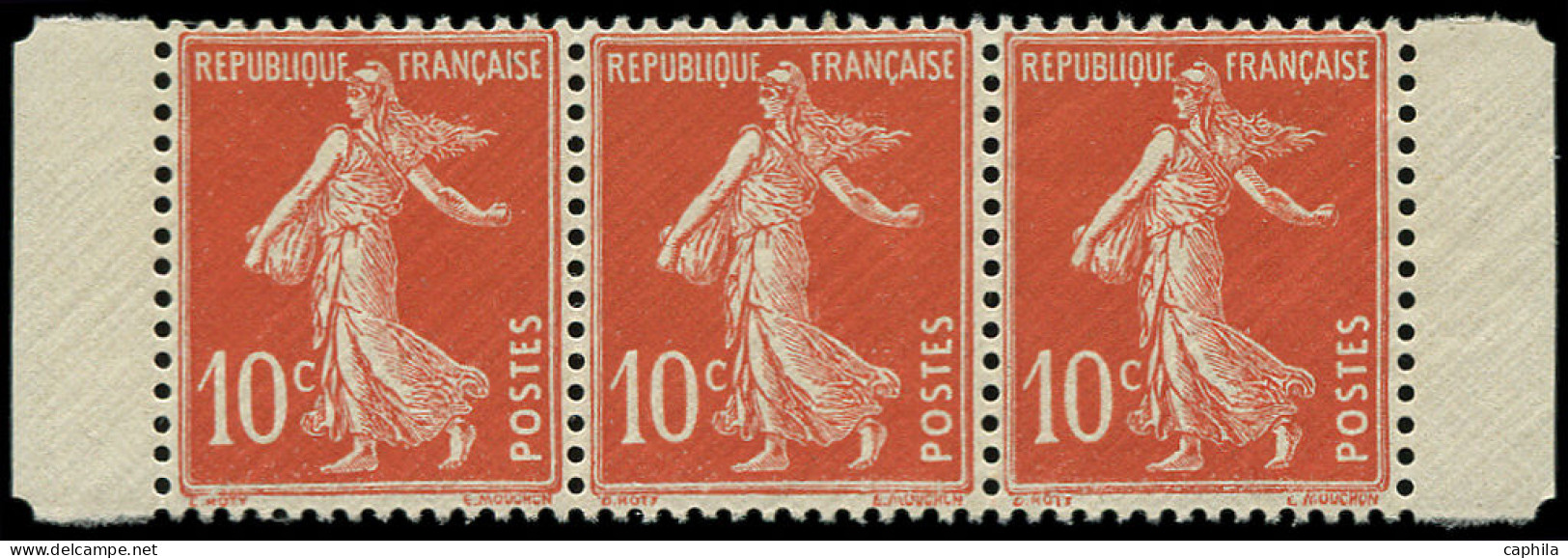 ** FRANCE - Poste - 138fa, Type II, Papier X, Bande De 3 Horizontale Avec Marges, Issus De Feuille De 144: 10c. Rouge (S - Unused Stamps