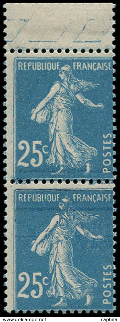 ** FRANCE - Poste - 140, En Paire, 2 Barres Bleues, * Sur Bdf: 25c. Semeuse Bleu - Unused Stamps