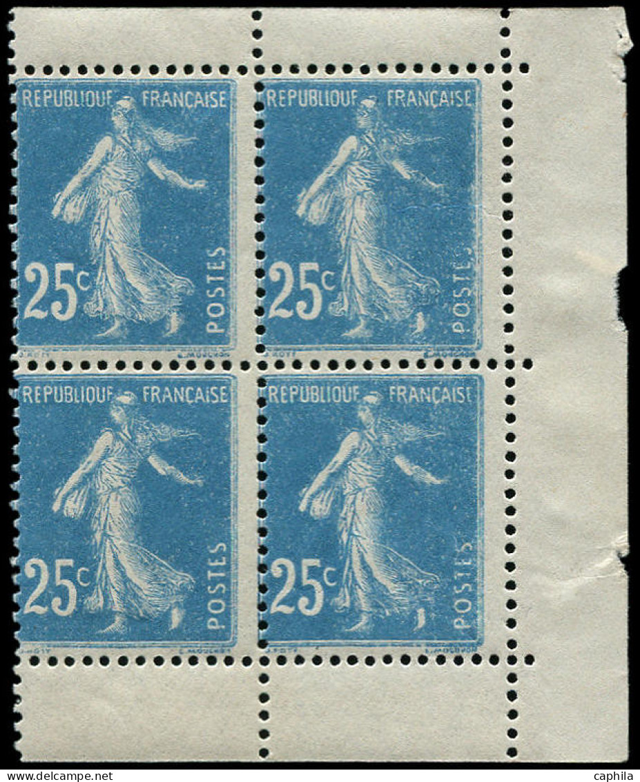 ** FRANCE - Poste - 140d, Type IB, Bloc De 4 De Carnet, 1 Exemplaire "s" De Postes Quasi Absent: 25c. Semeuse Bleu - Unused Stamps