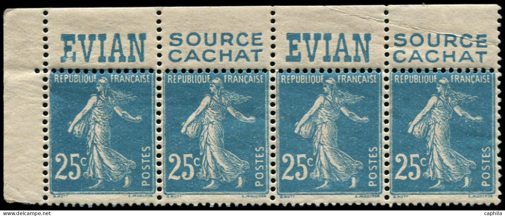 ** FRANCE - Poste - 140g, Bande De 4, Pub "Evian": 25c. Semeuse Bleu (Spink) - Unused Stamps