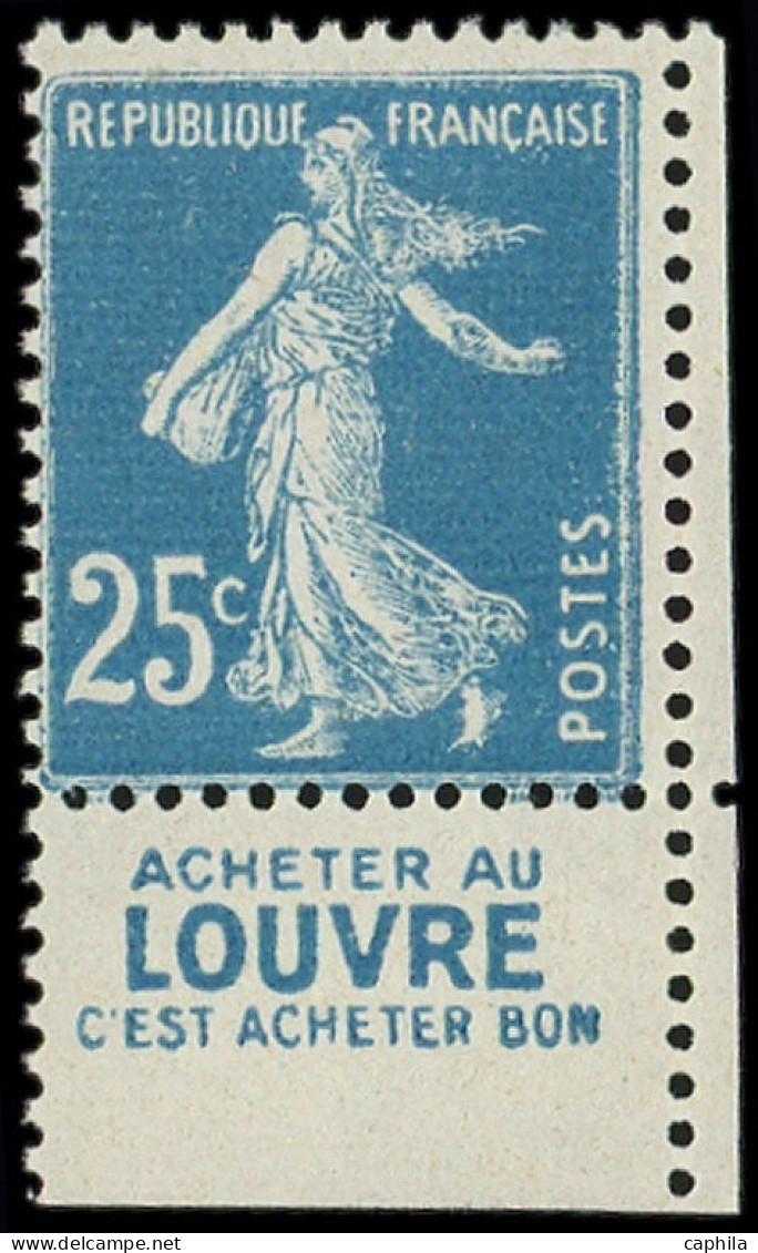 * FRANCE - Poste - 140g, Avec Bande Publicitaire "Louvre": 25c. Semeuse Bleu (Spink) - Unused Stamps