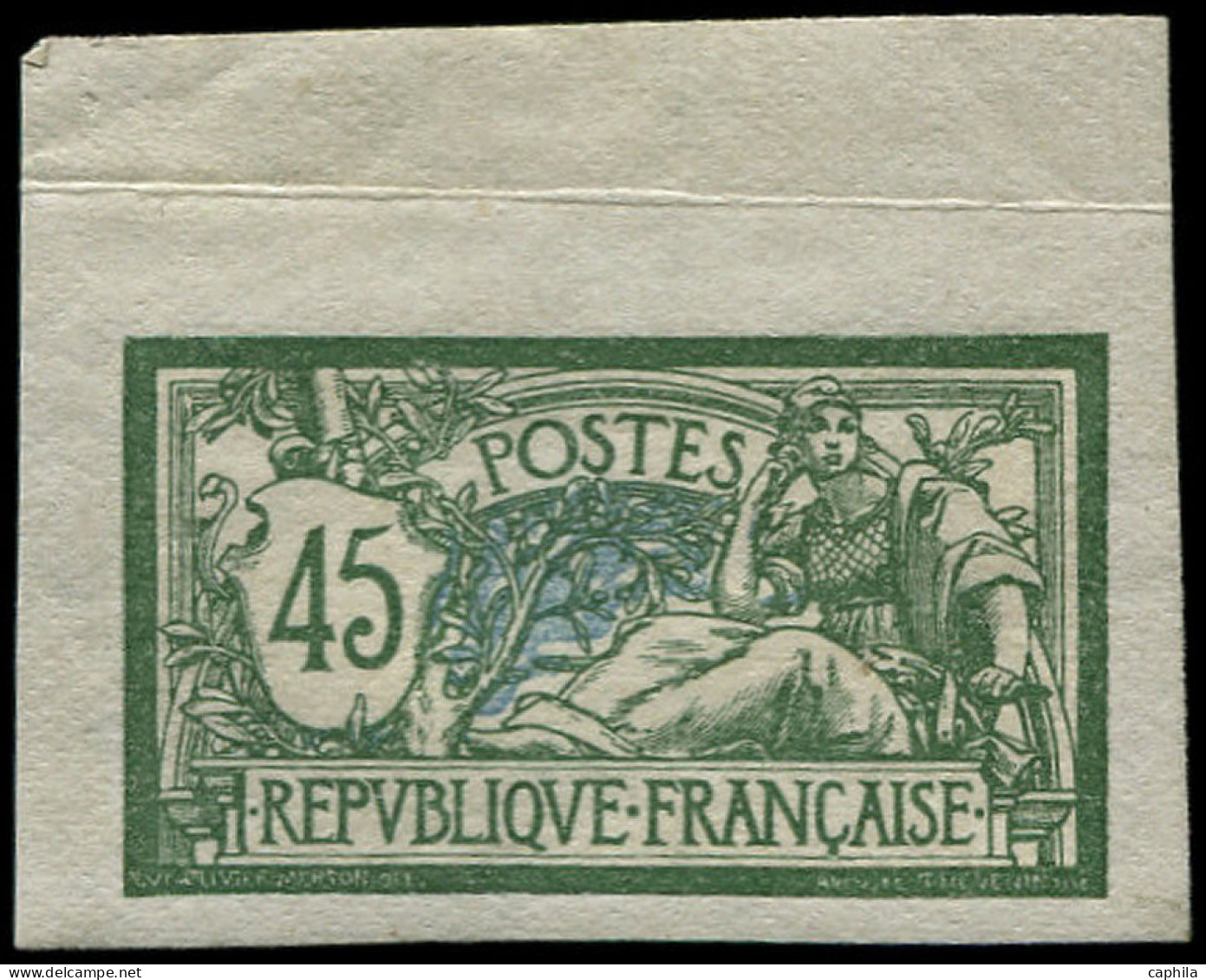 * FRANCE - Poste - 143b, Non Dentelé, Bord De Feuille: 45c. Merson Vert Bleu - Unused Stamps