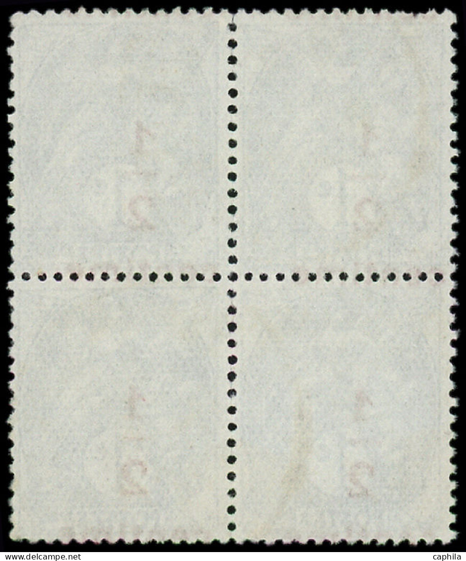 O FRANCE - Poste - 157, Bloc De 4, Surcharge à Cheval (centime En Haut): 1/2c. Sur 1c. Gris-noir (Spink) - Usados
