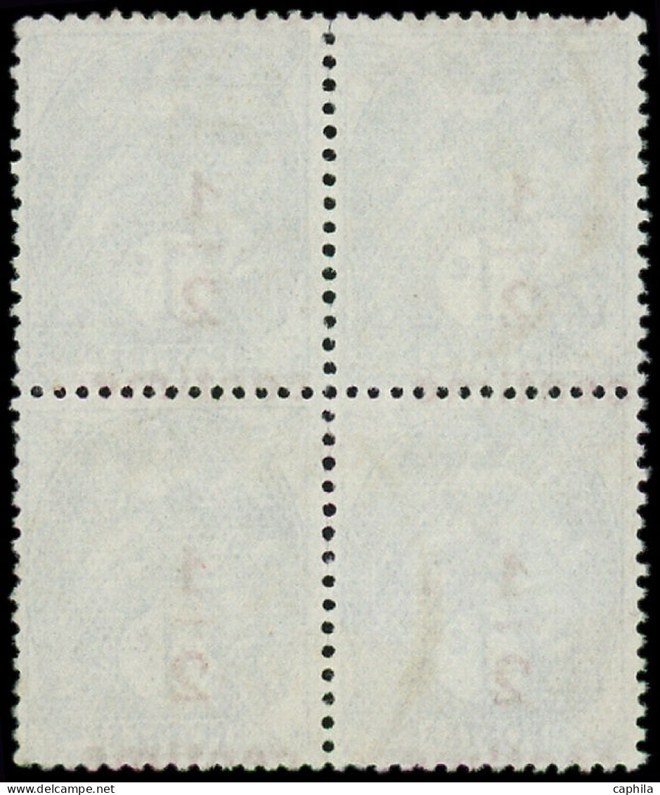 O FRANCE - Poste - 157, Bloc De 4, Surcharge à Cheval (centime En Haut): 1/2c. Sur 1c. Gris-noir (Spink) - Used Stamps