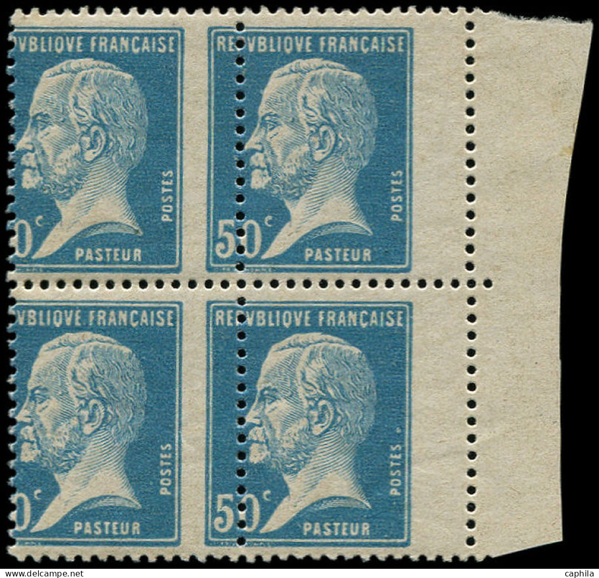 ** FRANCE - Poste - 176, Bloc De 4, Piquage à Cheval: 50c. Pasteur Bleu (Spink) - Unused Stamps
