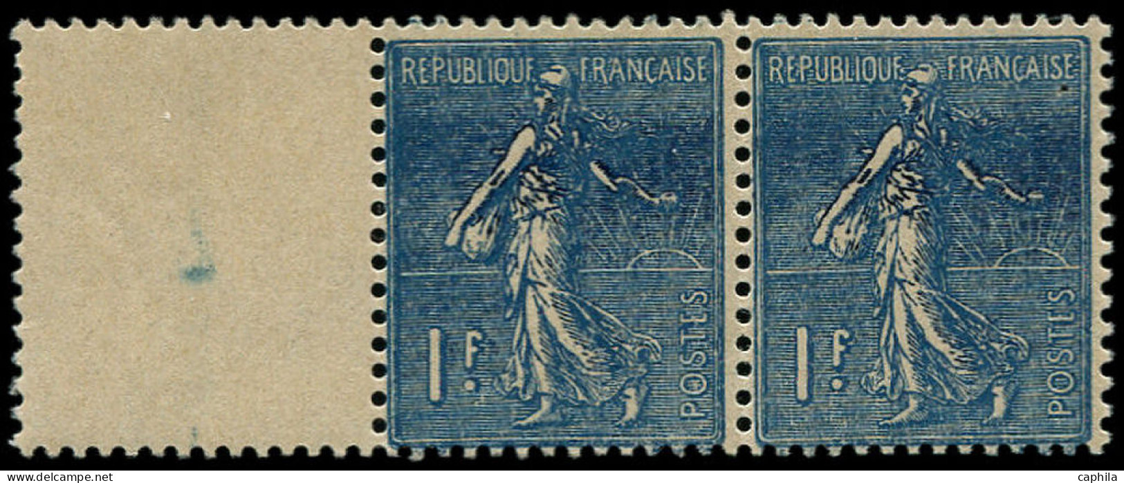 ** FRANCE - Poste - 205, En Paire, Large Barre De Couleur: 1f. Semeuse Bleu - Unused Stamps