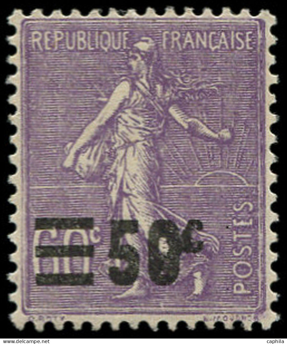 * FRANCE - Poste - 223, Double Surcharge Du Chiffre "50", Signé Calves: 50c. S. 60c. Semeuse Violet - Unused Stamps