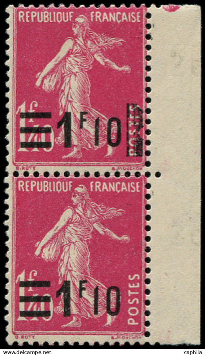 ** FRANCE - Poste - 228, En Paire, 1 Exemplaire "postes" Barré: 1.10f. S. 1.40f. Semeuse Rose - Unused Stamps