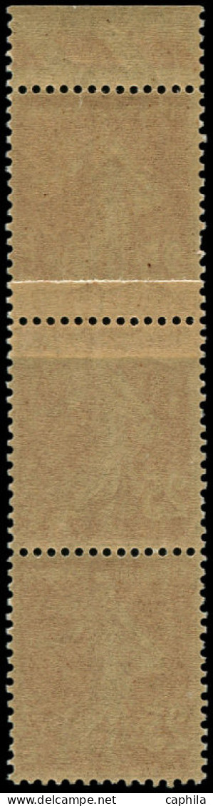 ** FRANCE - Poste - 235b, Bande De 3, 1 Exemplaire Impression Sur Raccord: 25c. Semeuse Jaune-brun - Unused Stamps