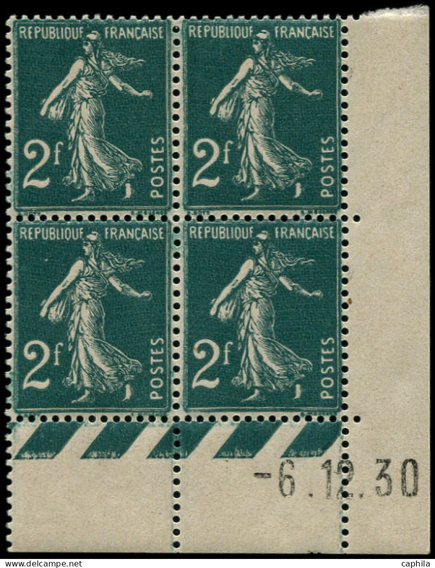 ** FRANCE - Poste - 239, Bloc De 4 Coin Daté 6/12/30: 2f. Semeuse Vert-bleu - Unused Stamps