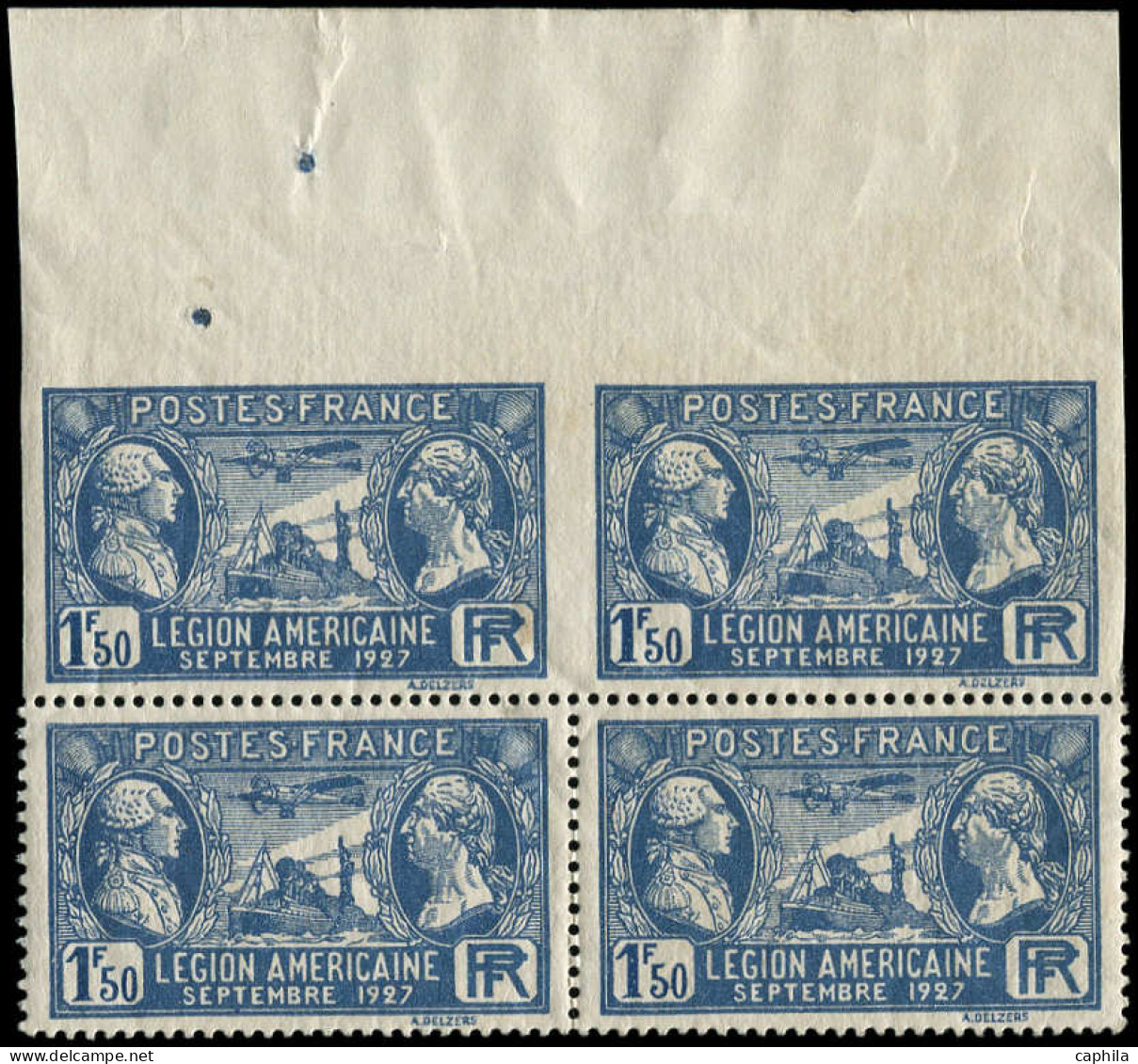 ** FRANCE - Poste - 245c, Bloc De 4 Dentelé Tenant à Non Dentelé (froissure De Gomme Sur Dentelés): Légion Américaine - Unused Stamps