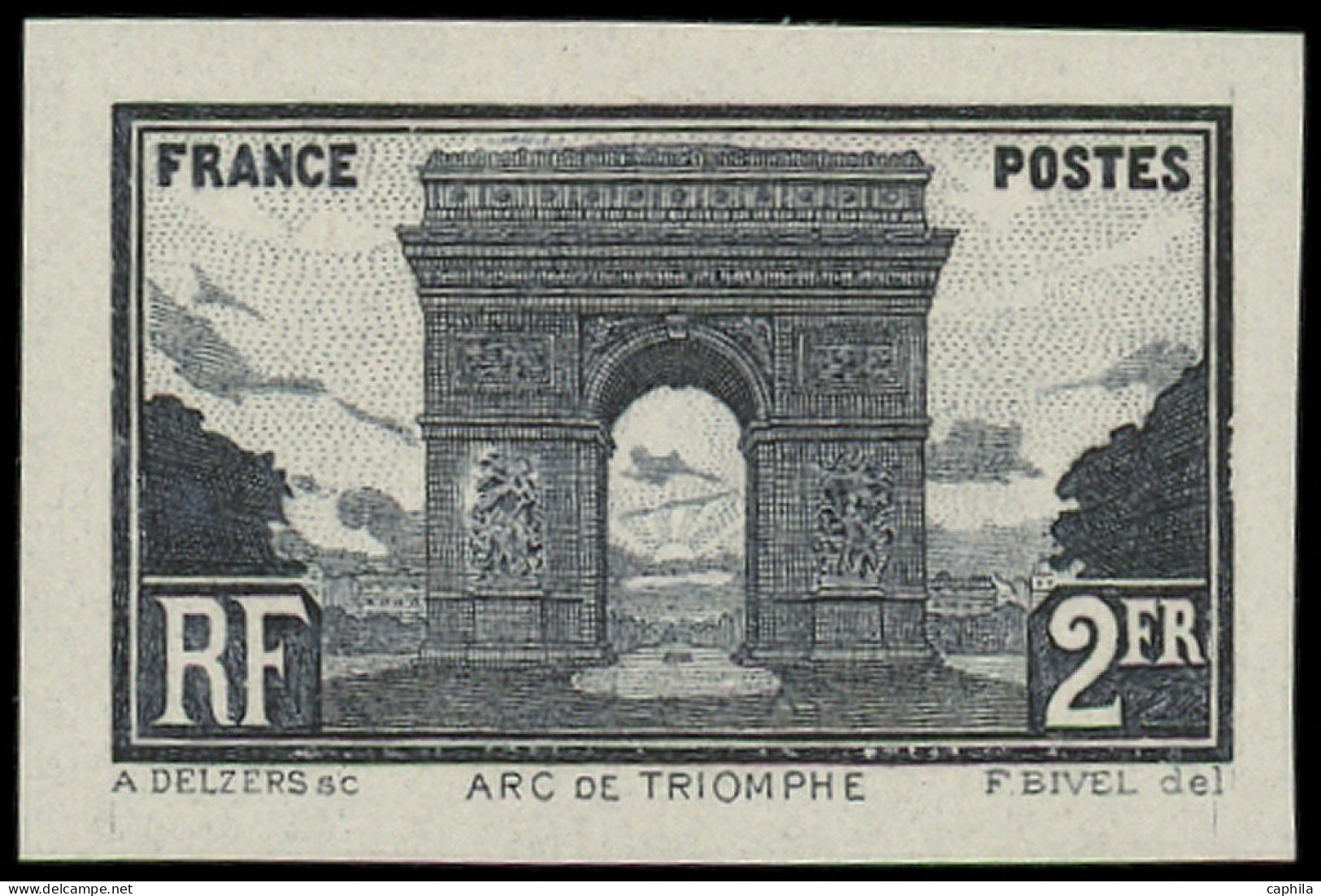 * FRANCE - Poste - 258A, Tirage En Noir, Non Dentelé: 2f. Arc De Triomphe (Spink) - Ungebraucht