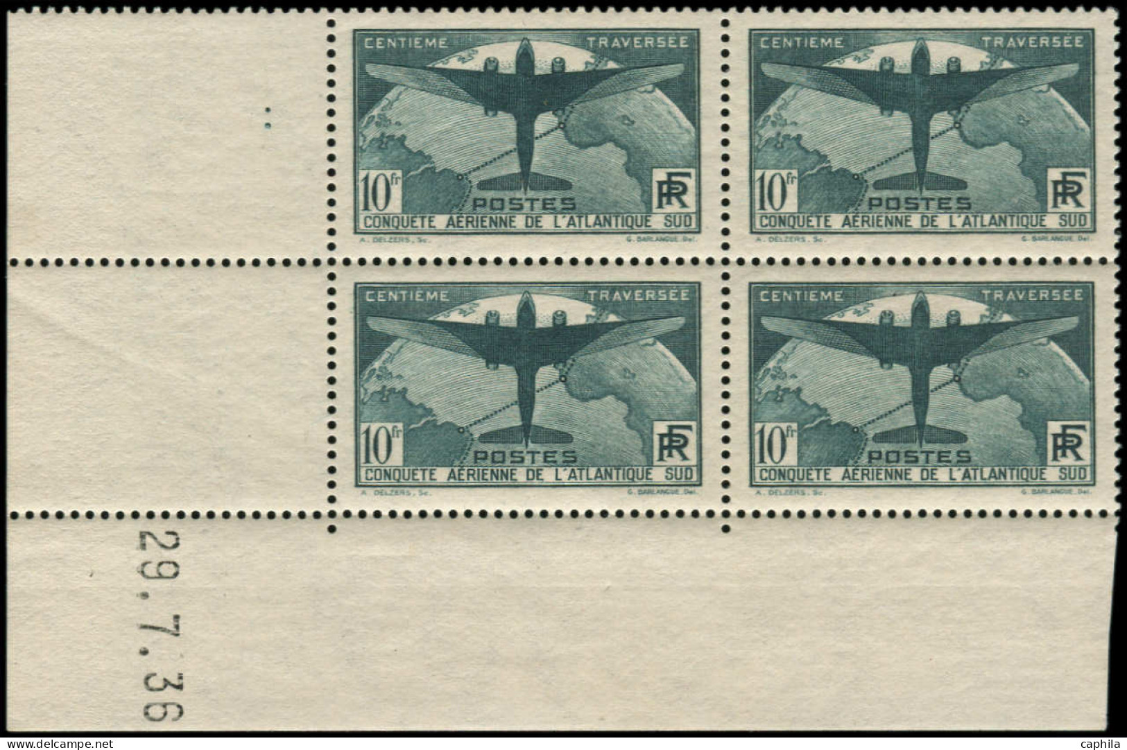 ** FRANCE - Poste - 321, Bloc De 4, Cd 29/7/36: 10f. Atlantique Sud - Unused Stamps