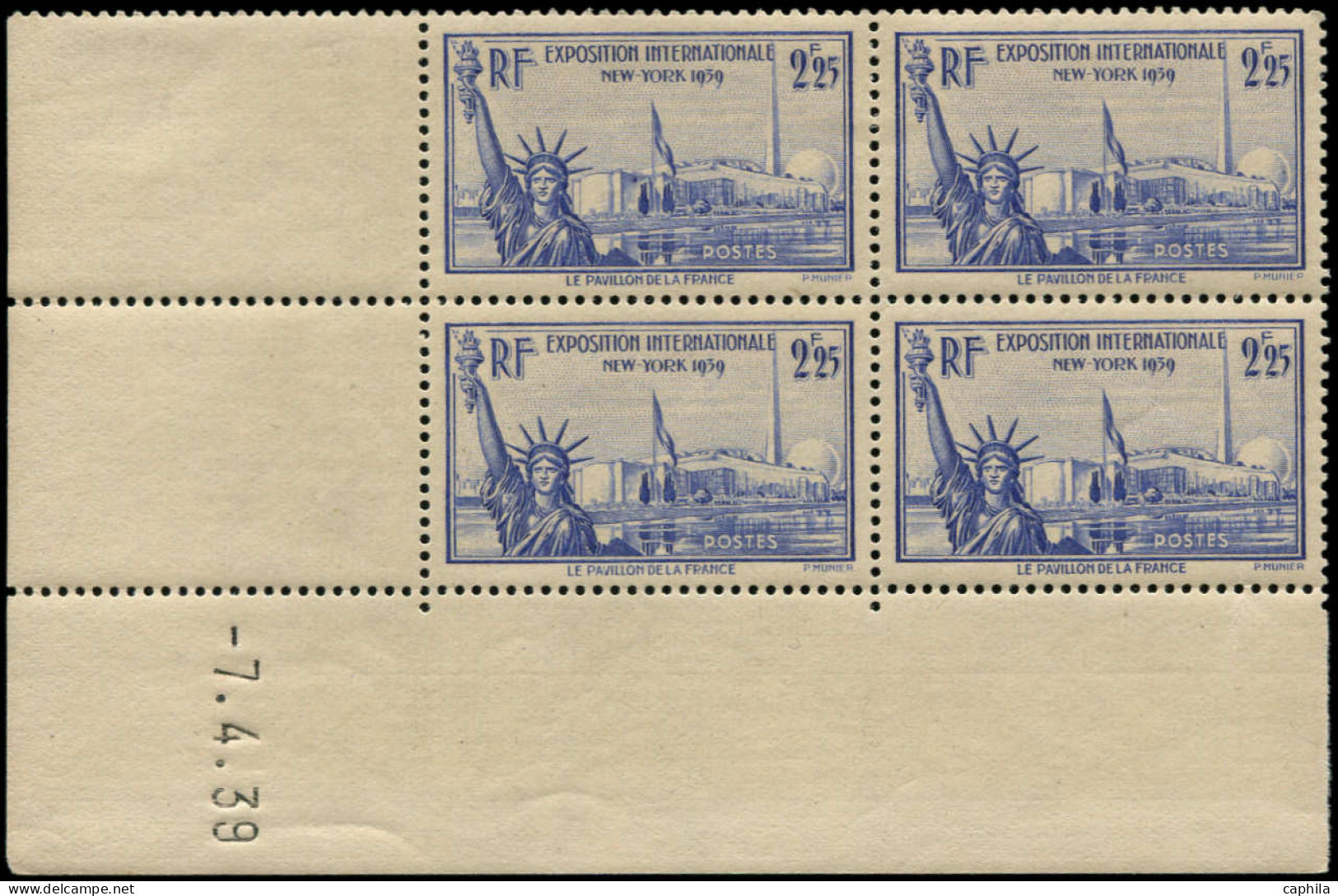 ** FRANCE - Poste - 426, Bloc De 4 Coin Daté 7/4/39: Expo De New-York - Unused Stamps