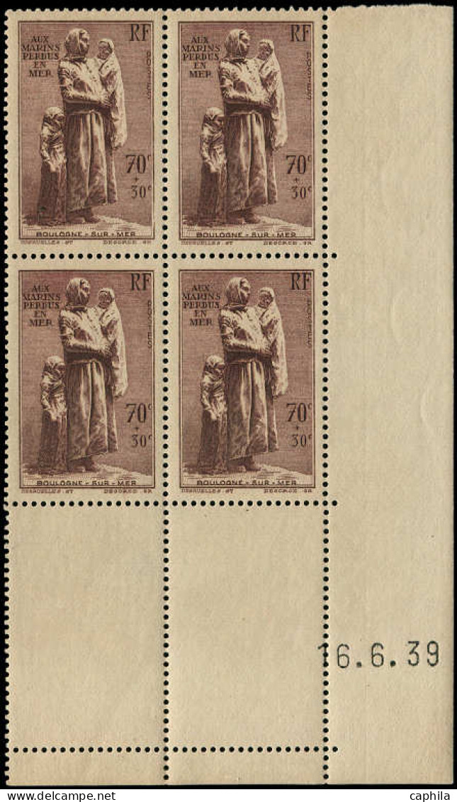** FRANCE - Poste - 447, Bloc De 4 Coin Daté 16/6/39: Marins Perdus - Unused Stamps