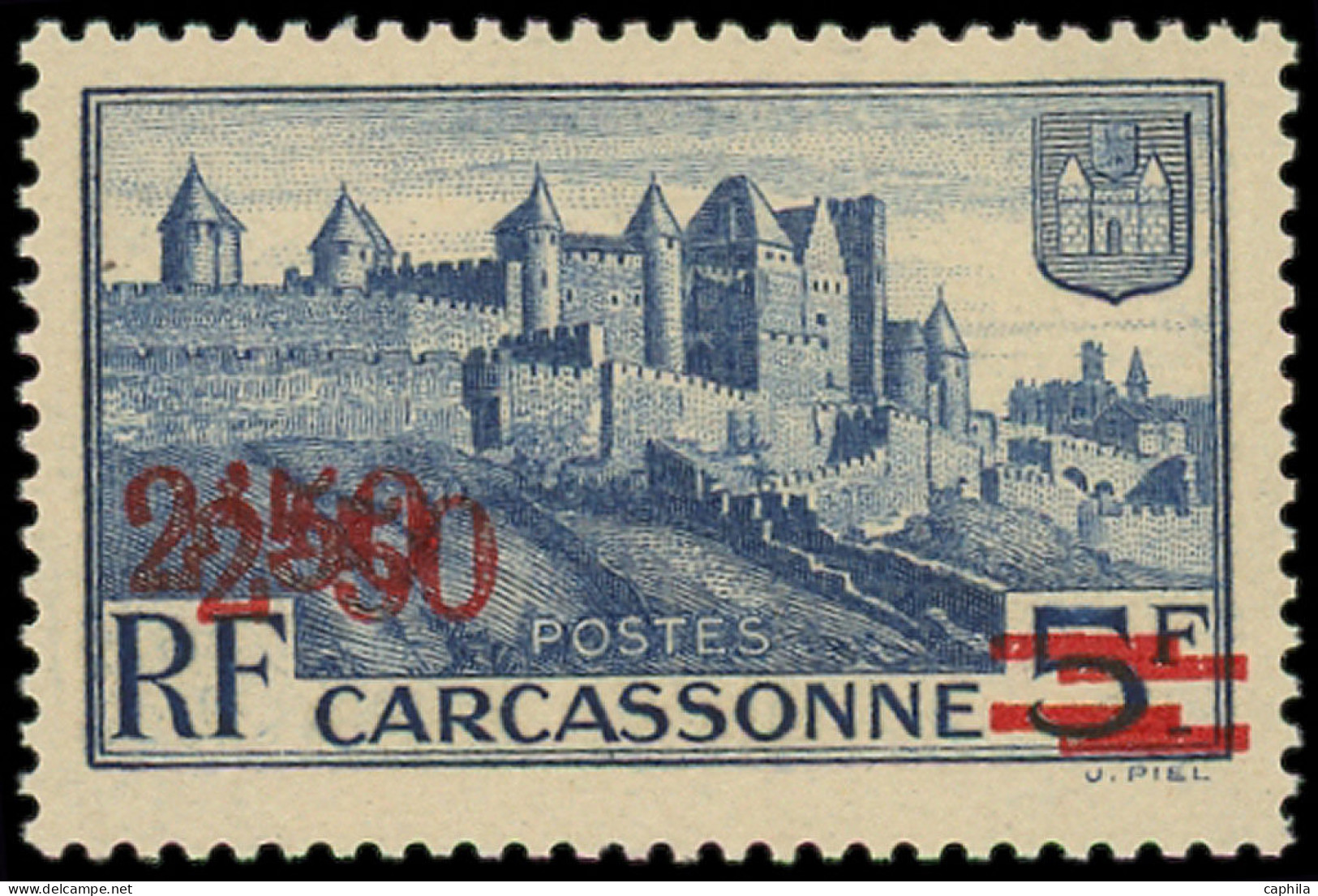 ** FRANCE - Poste - 490a, Double Surcharge, Signé Isaac: 2.50f. Sur 5f. Carcassonne - Unused Stamps