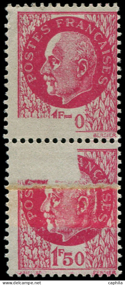 ** FRANCE - Poste - 516, Paire Impression Sur Raccord + Incomplète: 1.50f. Pétain Rose - Ungebraucht