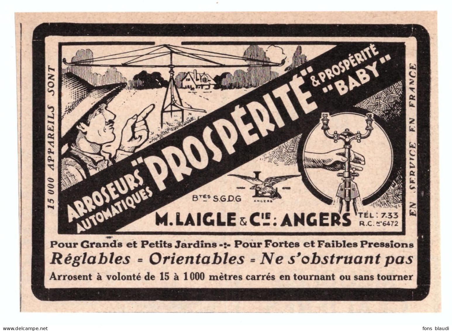 1932 - Publicité - Arroseurs Laigle à Angers (Maine-et-Loire) - Advertising