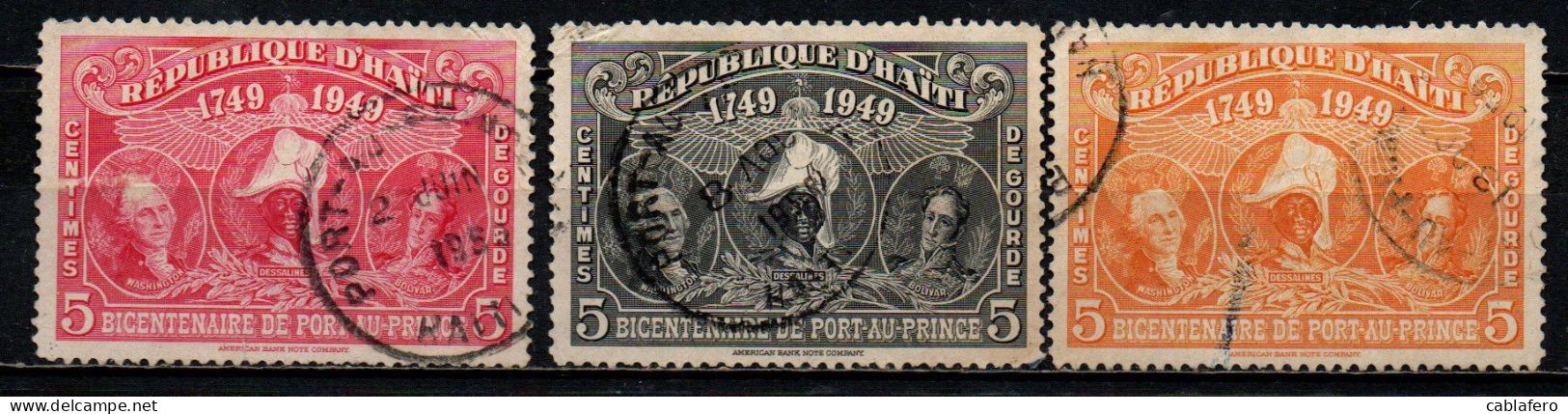 HAITI - 1949 - George Washington, J.J. Dessalines And Sim'on Bolivar - Bicentenary Of Port-au-Prince - USATI - Haiti