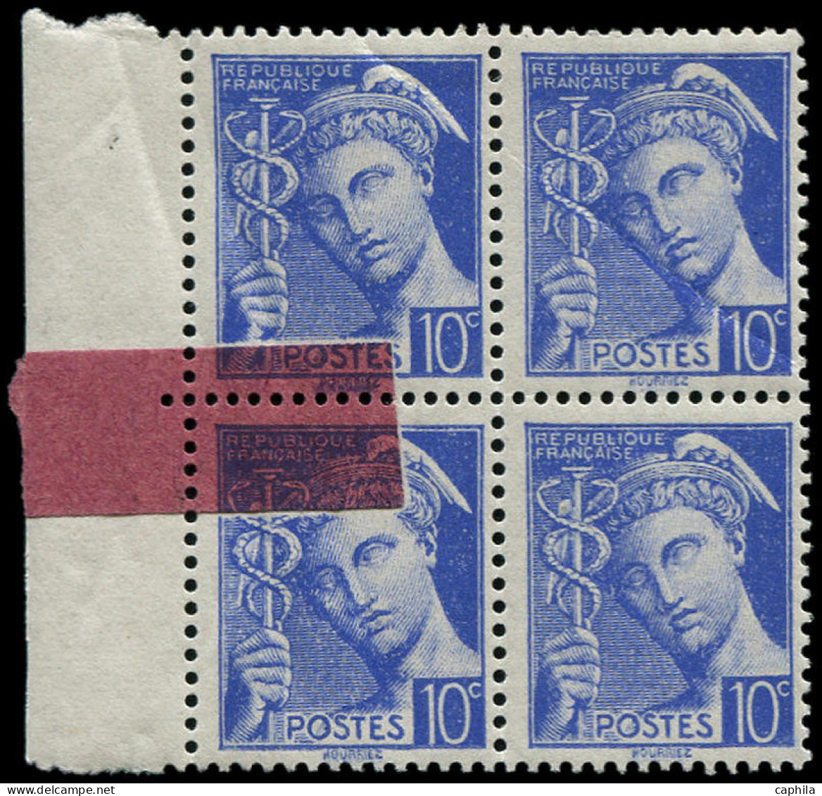 ** FRANCE - Poste - 546, Bloc De 4 Dont 2 Exemplaires Raccord Avec Sonnette (paire Supérieure *): 10c. Mercure - Unused Stamps