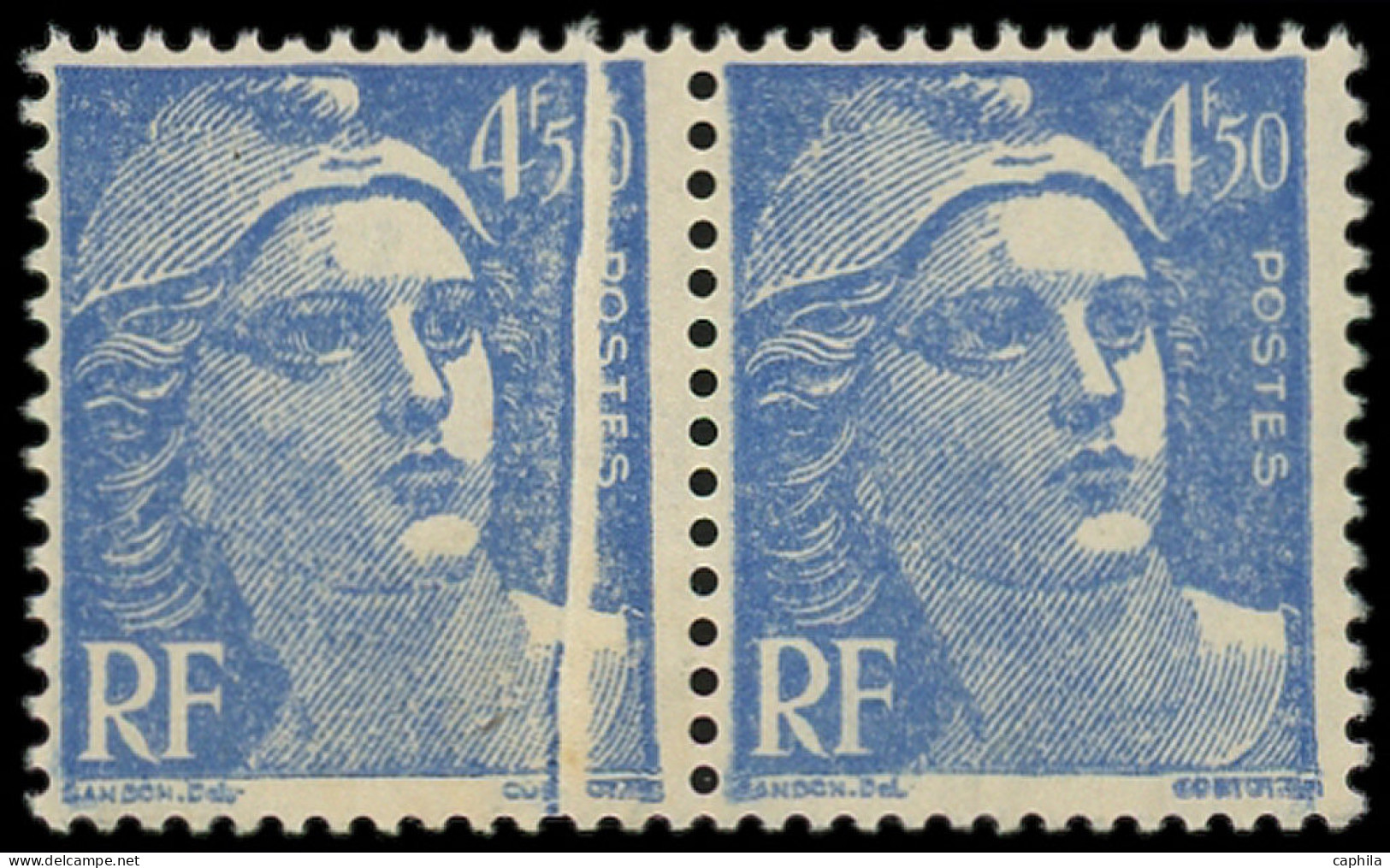 ** FRANCE - Poste - 718A, Paire Horizontale Dont 1 Ex Pli Accordéon: 4.50f. Bleu - Unused Stamps