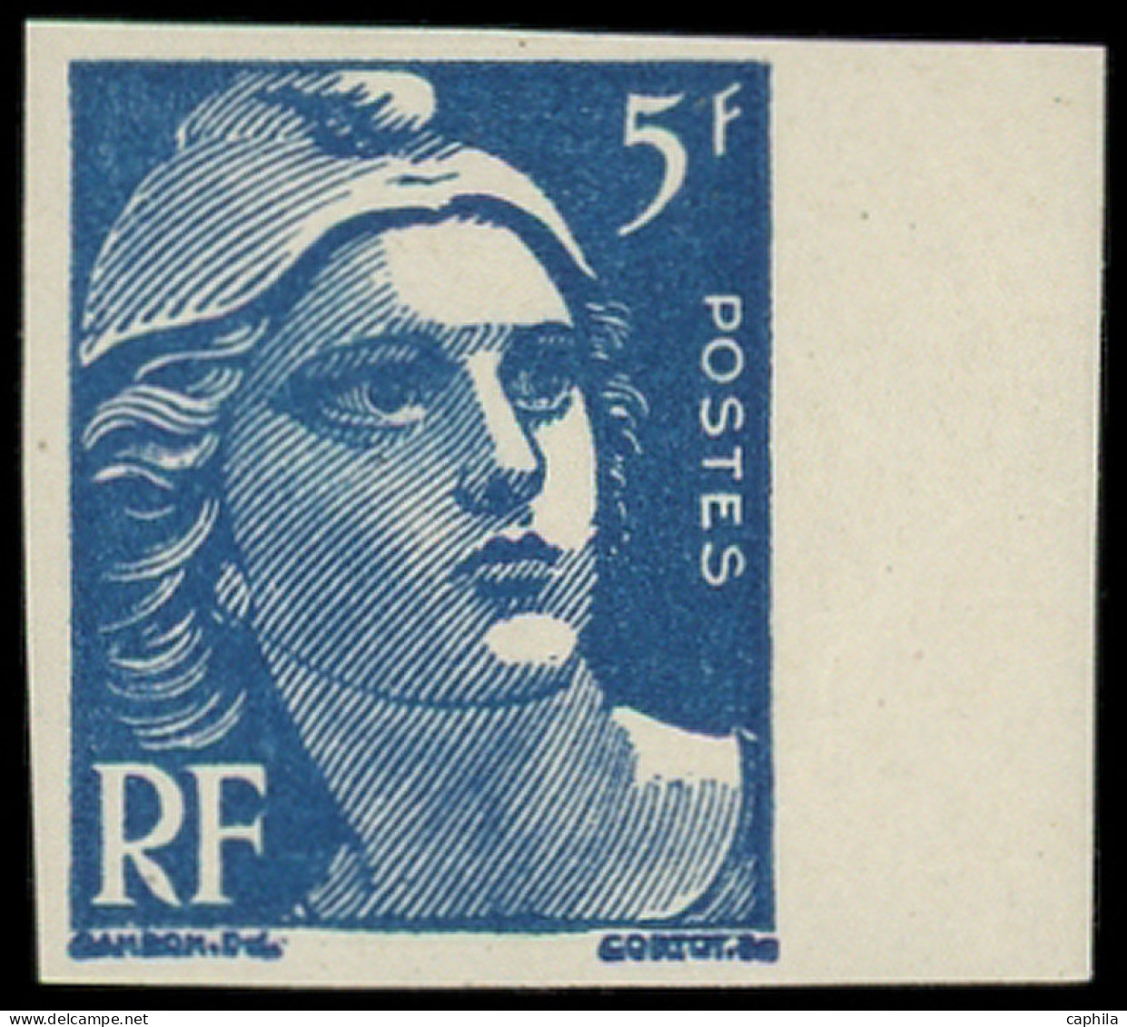 ** FRANCE - Poste - 719B, Non Dentelé, Signé, Bdf: 5f. Gandon Bleu - Unused Stamps