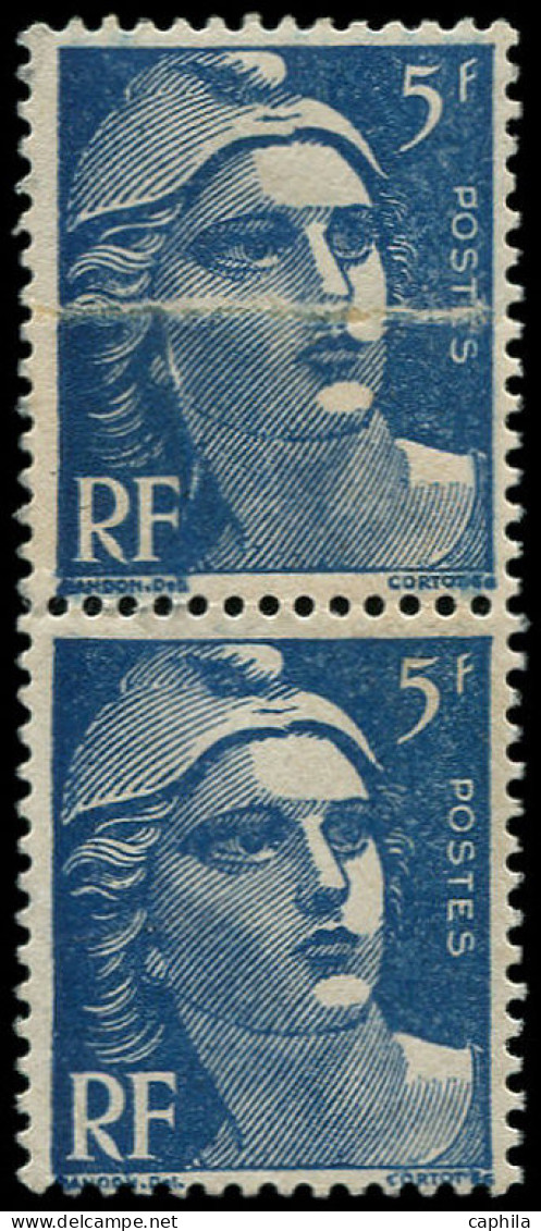** FRANCE - Poste - 719Bb, En Paire, 1 Exemplaire Impression Sur Raccord: 5f. Gandon Bleu - Unused Stamps
