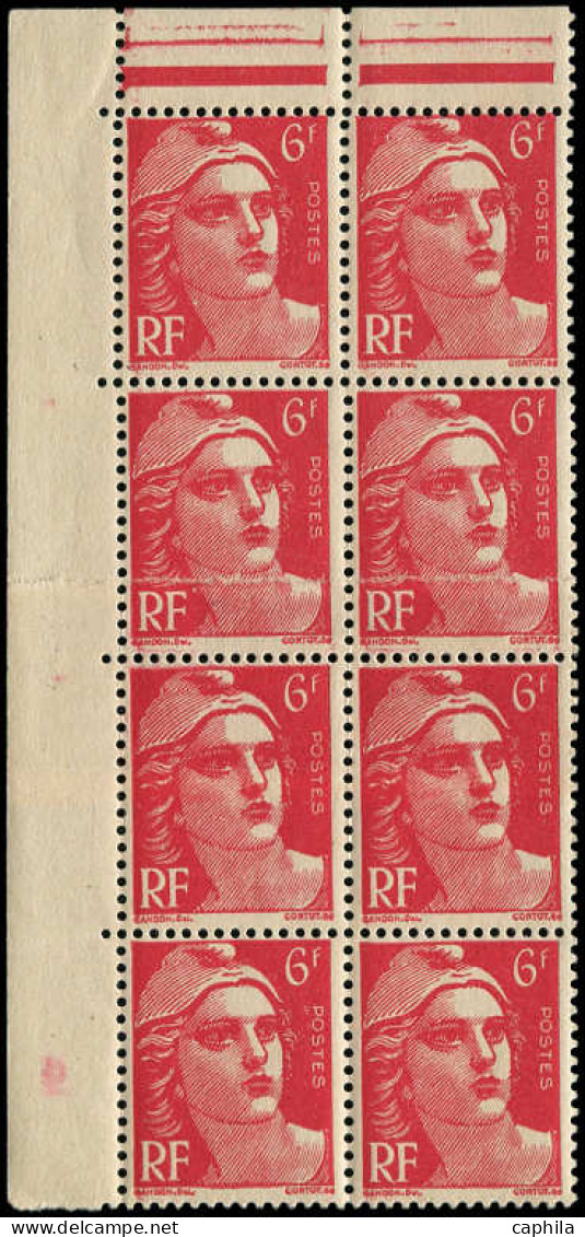 ** FRANCE - Poste - 721c, Bloc De 8 Dont Impression Sur Raccord Sur 2 Exemplaires: 6f. Gandon Rose Carminé - Unused Stamps