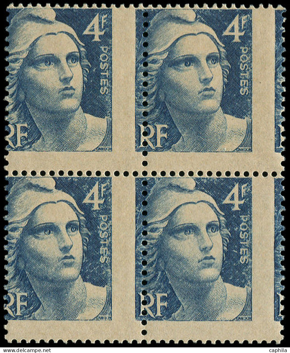 ** FRANCE - Poste - 725e, Bloc De 4, Piquage à Cheval: 4f. Gandon Gravé - Unused Stamps