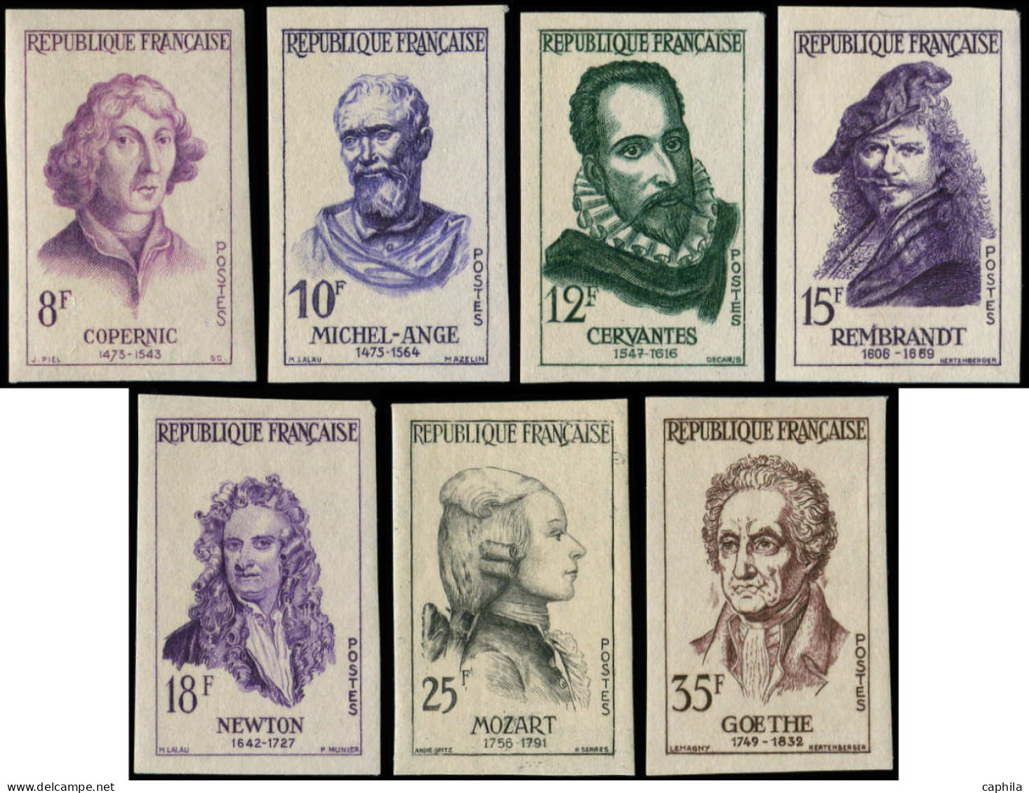 ** FRANCE - Poste - 1132/38, 6 Essais De Couleurs: Personnages Célèbres, Mozart, Goethe (Spink) - Unused Stamps