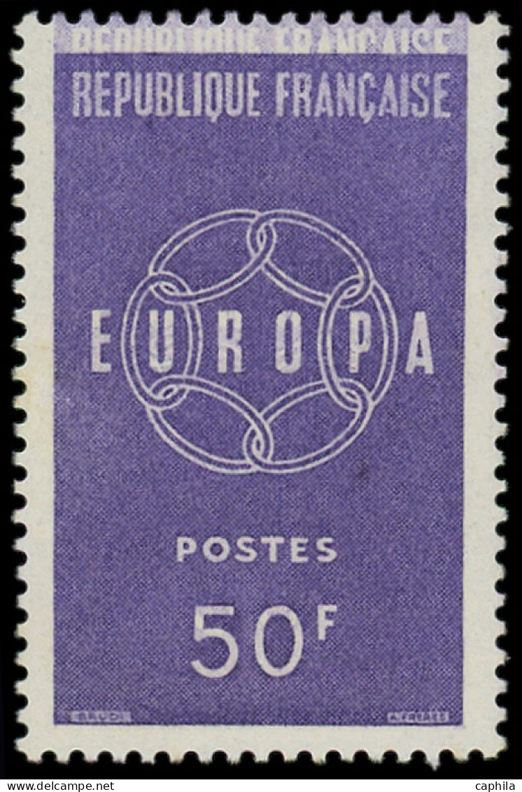 * FRANCE - Poste - 1219, Double Impression En Haut Du Timbre (re-entry), Adhérences Sur Gomme: 50f. Europa 1959 - Ongebruikt