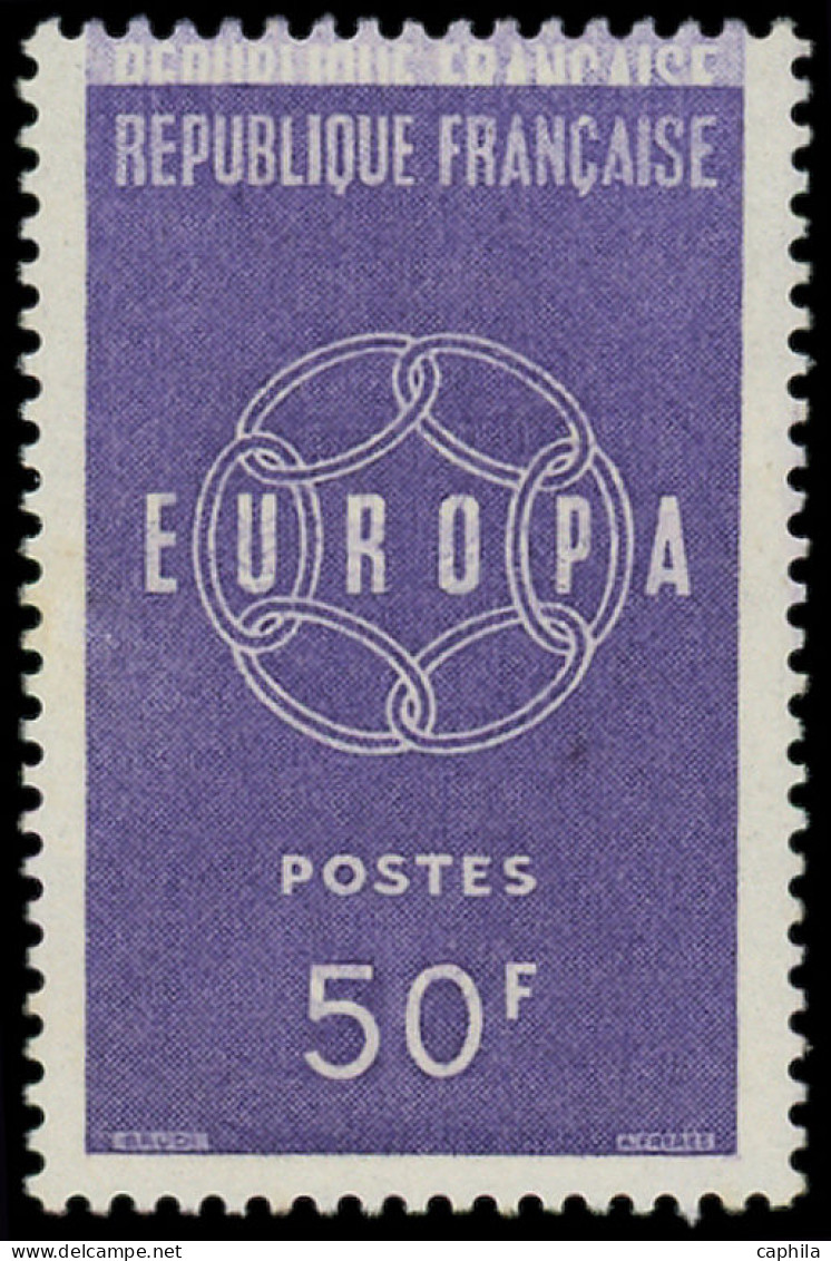 * FRANCE - Poste - 1219, Double Impression En Haut Du Timbre (re-entry), Adhérences Sur Gomme: 50f. Europa 1959 - Unused Stamps