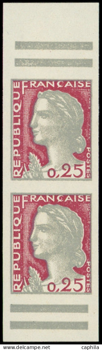 ** FRANCE - Poste - 1263d, Paire Verticale Non Dentelée Avec Barres: 25c. Decaris (Spink) - Unused Stamps