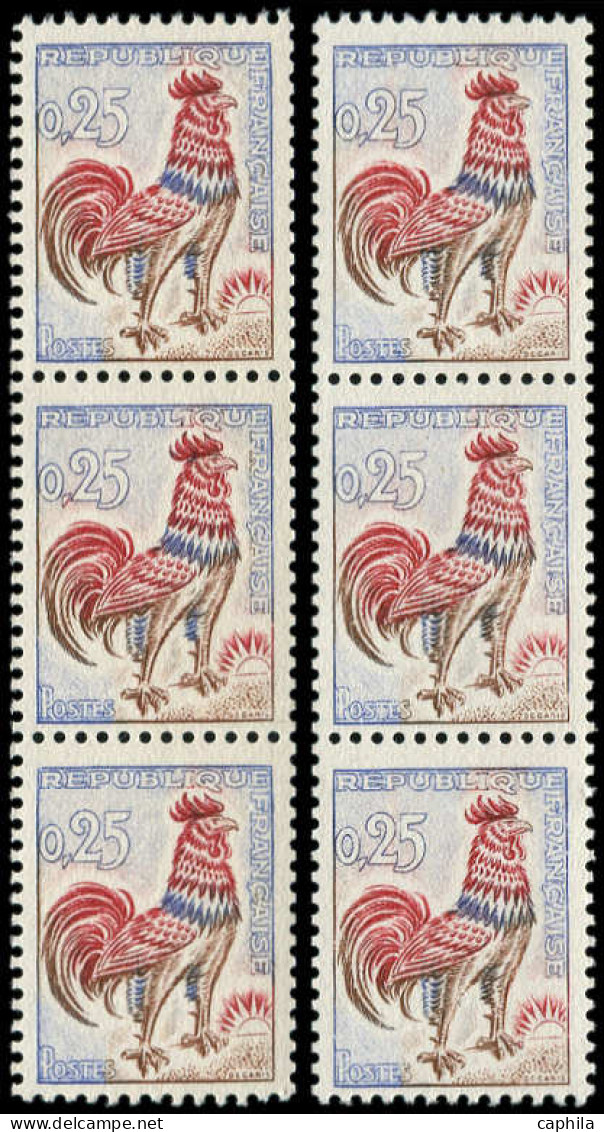 ** FRANCE - Poste - 1331b + C, 2 Bandes De 3 Avec N° Vert Et Rouge Au Verso: 0.25 Coq Decaris - Unused Stamps