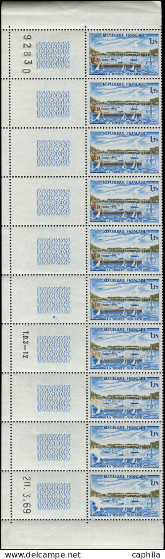 ** FRANCE - Poste - 1585a, Bande De 10 Dont 2 Exemplaires Brun-rouge Omis Et 2 Exemplaires Ponton Clair: La Trinité/Mer - Unused Stamps