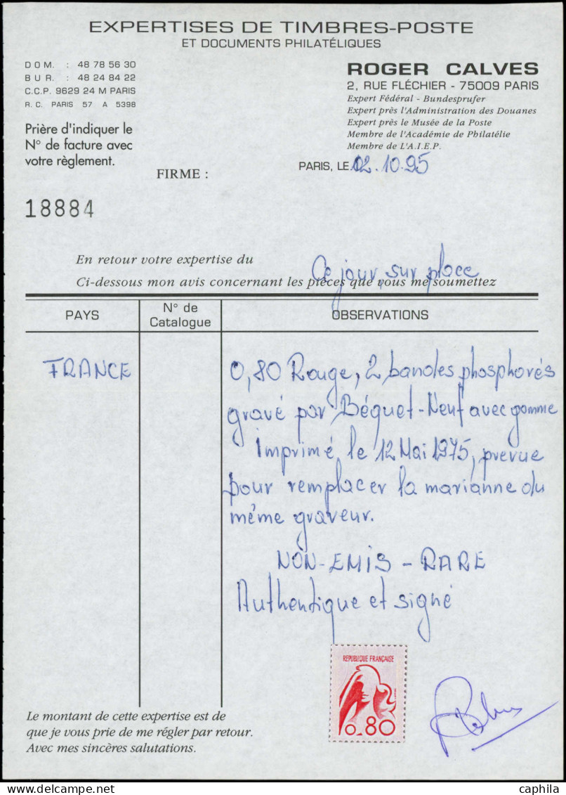 ** FRANCE - Poste - 1841A, Non émis, Signé Brun Et Calves + Certificat: Marianne De Béquet - Unused Stamps
