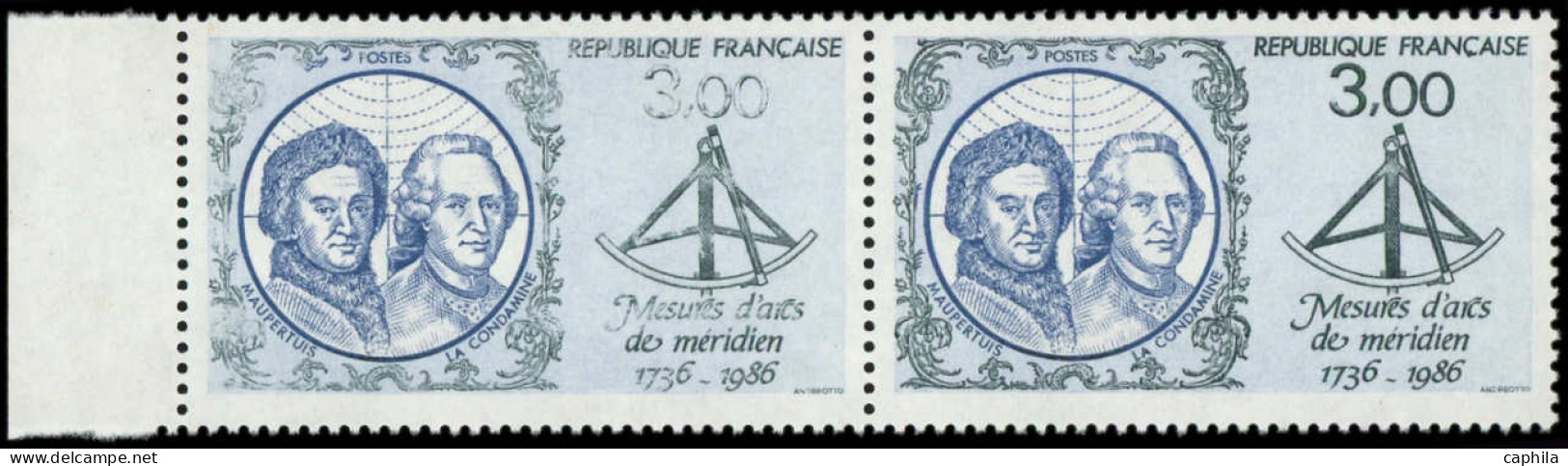 ** FRANCE - Poste - 2428, Paire Dont 1 Ex Impression Très Défectueuse: 3f. Maupertuis Et La Condamine (Spink) - Unused Stamps