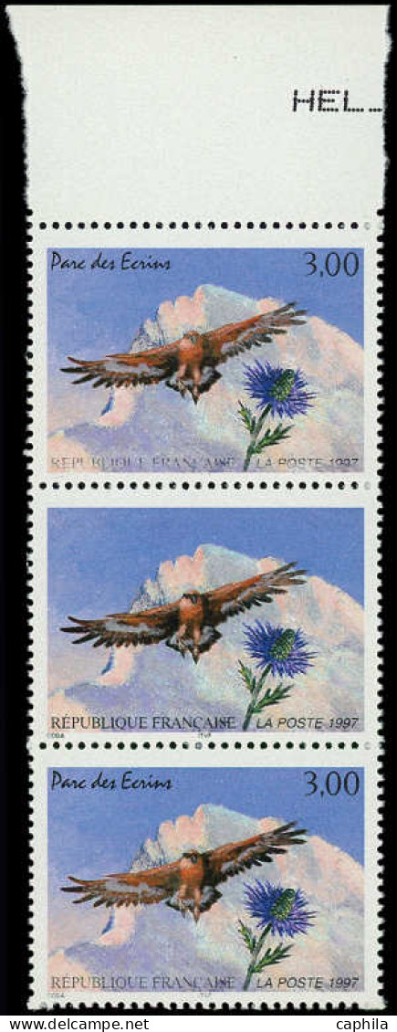 ** FRANCE - Poste - 3054a, Bande De 3 Dont 1 Ex Légende Supérieure Absente, Signé Calves: Aigle (Spink 3042a) - Unused Stamps