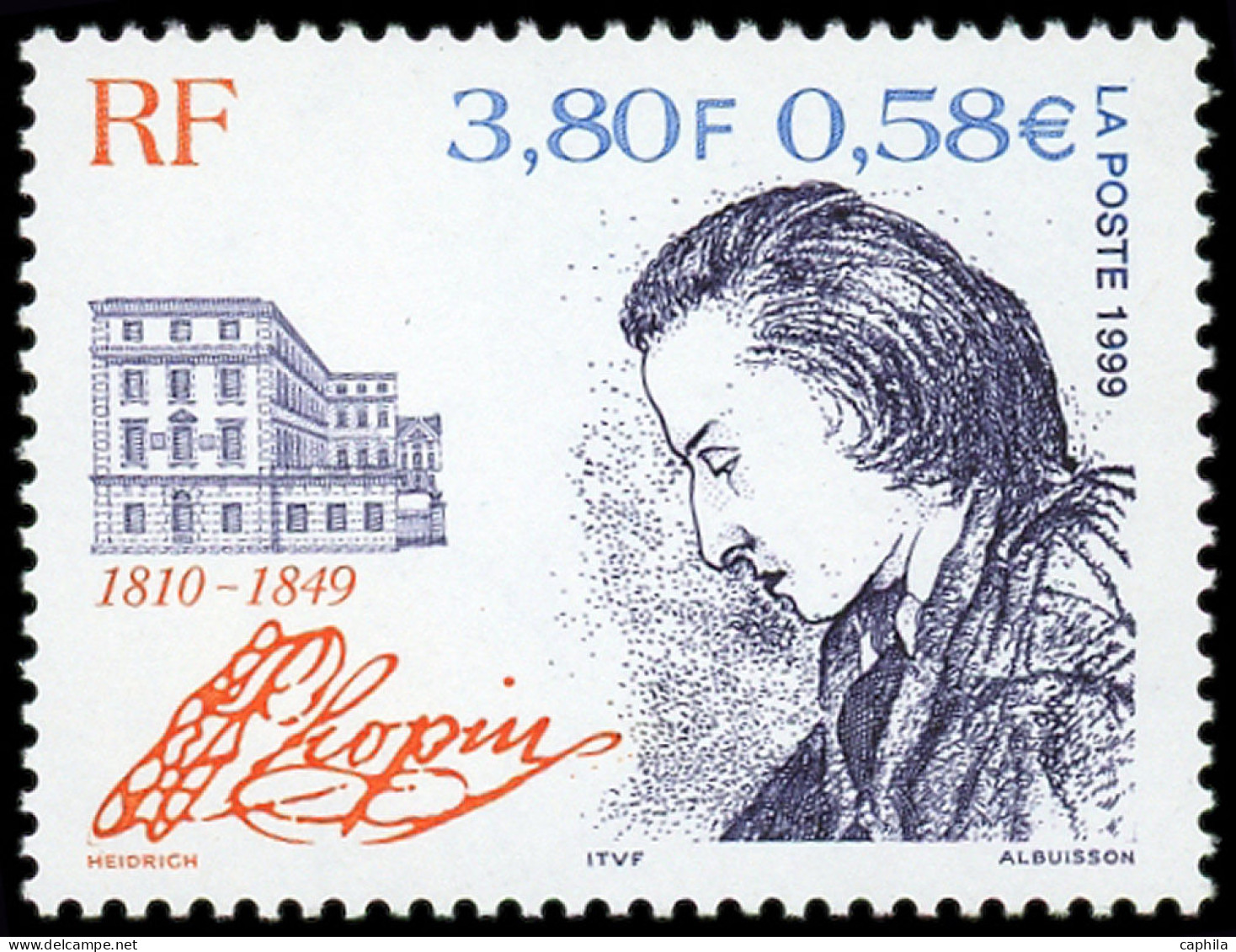 ** FRANCE - Poste - 3287a, Sans Fond Bleu, Certificat Cérès: Chopin - Neufs