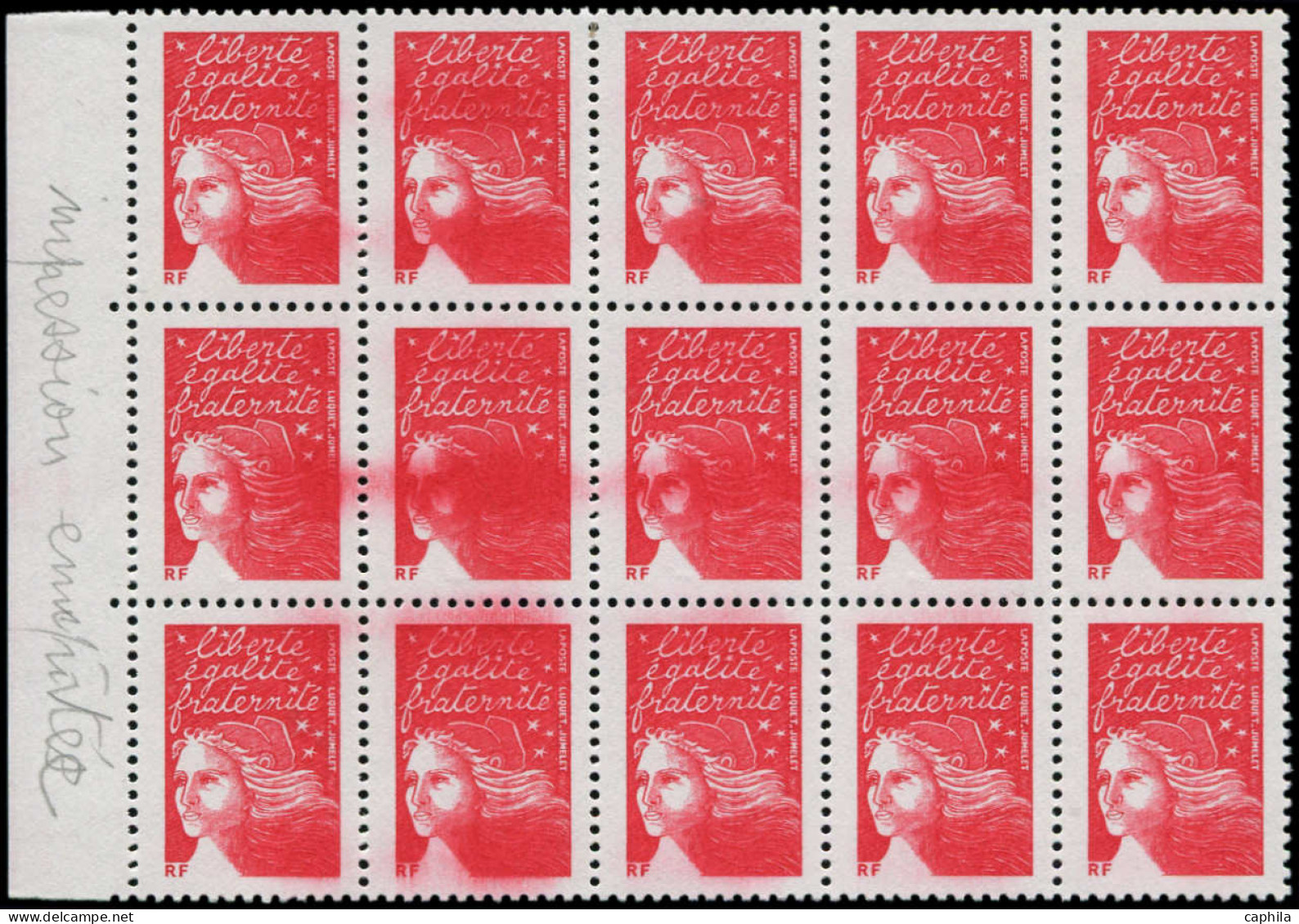 ** FRANCE - Poste - 3417, Bloc De 15, 5 Valeurs Impression Empâtée (surencrage): Tvp Luquet - Unused Stamps