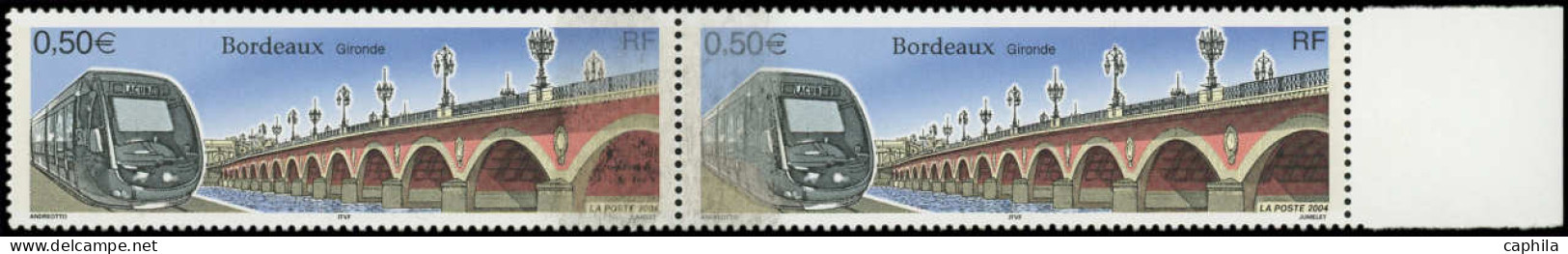 ** FRANCE - Poste - 3661, Paire Horizontale Avec Défaut D'essuyage Au Milieu De La Paire, Signée Calves: Bordeaux, Tramw - Unused Stamps