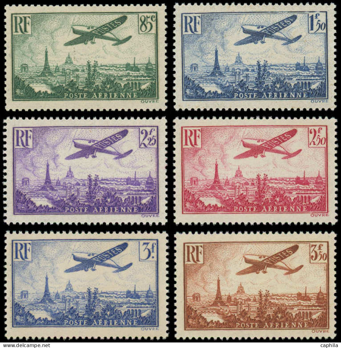** FRANCE - Poste Aérienne - 8/13, Complet 6 Valeurs: Avions Survolant Paris - 1927-1959 Mint/hinged