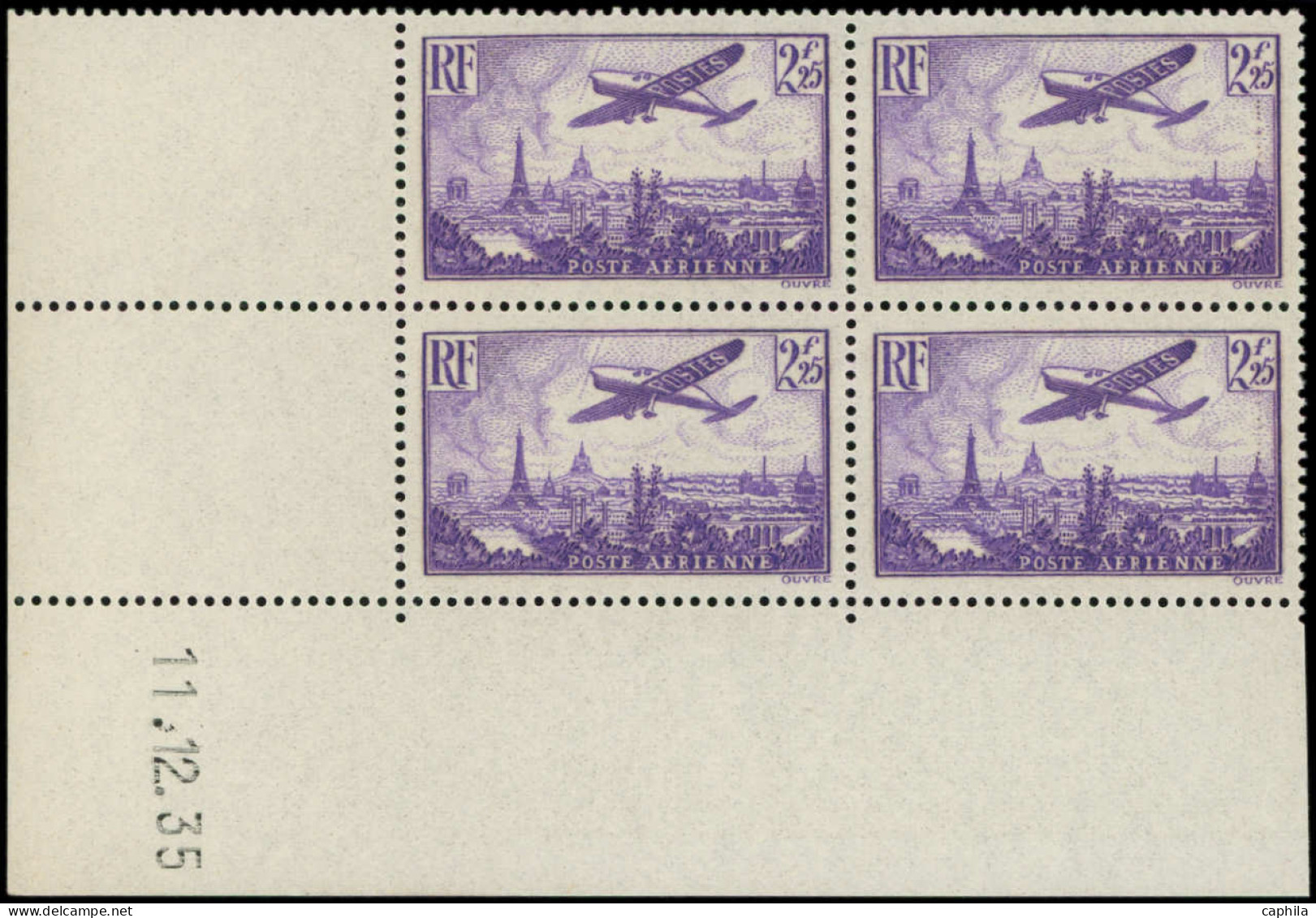 ** FRANCE - Poste Aérienne - 10, Bloc De 4 Cd 11/12/35: 2.25f. Violet - 1927-1959 Postfris