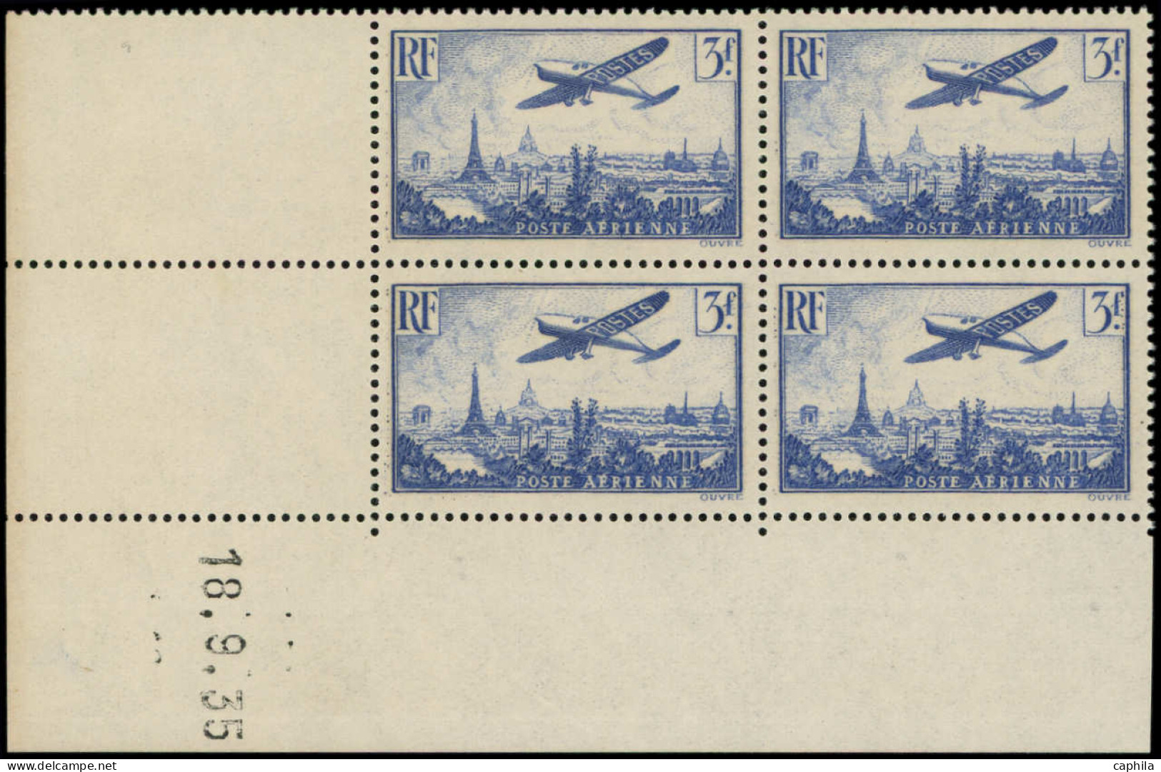 ** FRANCE - Poste Aérienne - 12, Bloc De 4 Cdf 18/9/35: 3f. Bleu - 1927-1959 Postfris