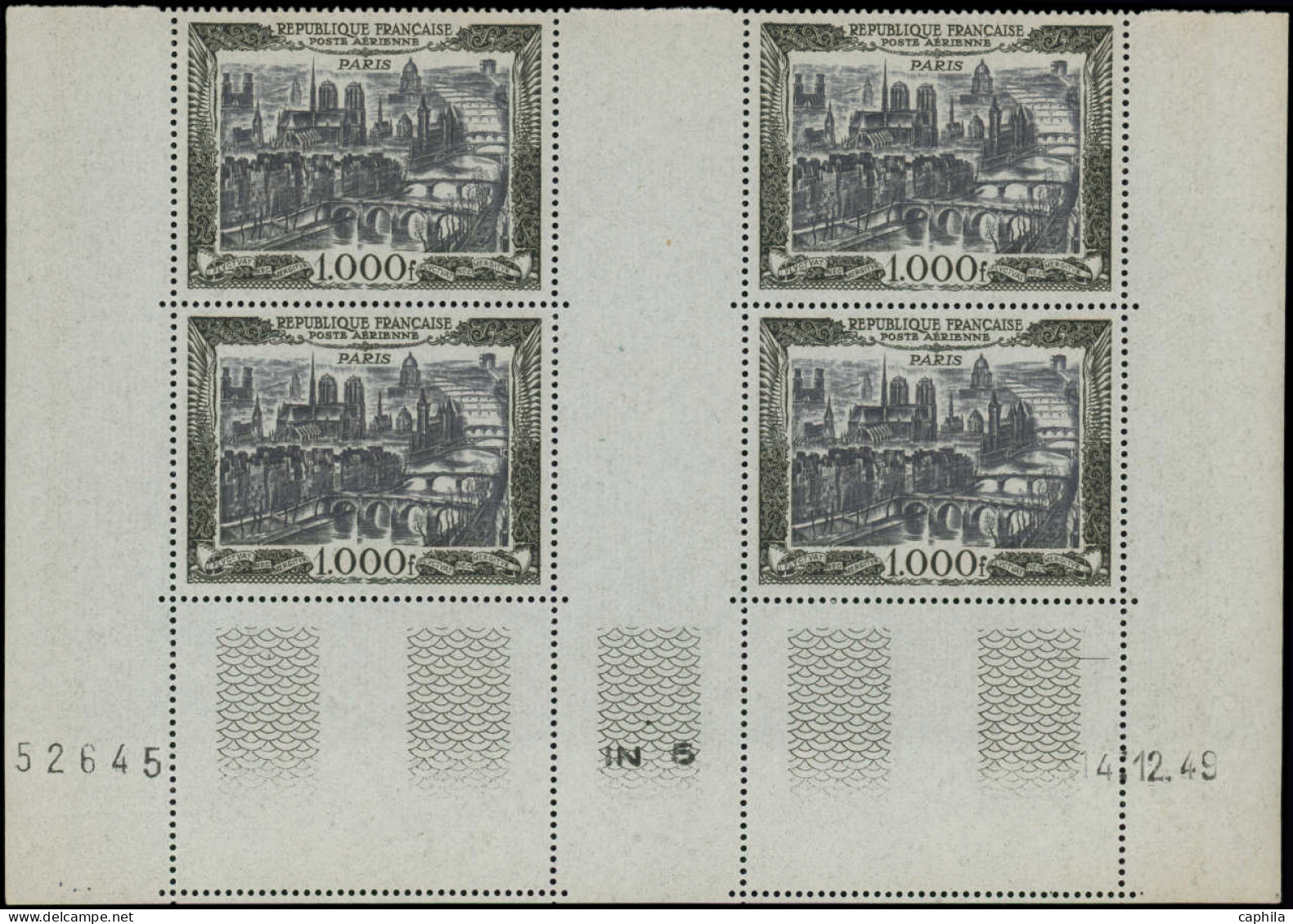 ** FRANCE - Poste Aérienne - 29, Bloc De 4 Cd 4/12/49: 1000f. Paris - 1927-1959 Mint/hinged