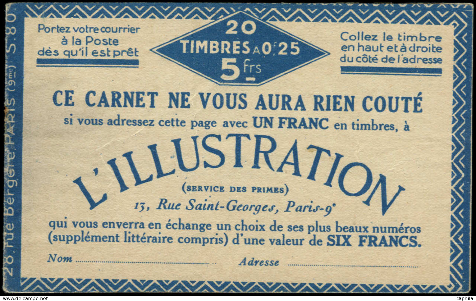 (*) FRANCE - Carnets - 140-C15, Série 80, Carnet De 20, Sans Agrafe: 25c. Semeuse Bleu - R - - Autres & Non Classés