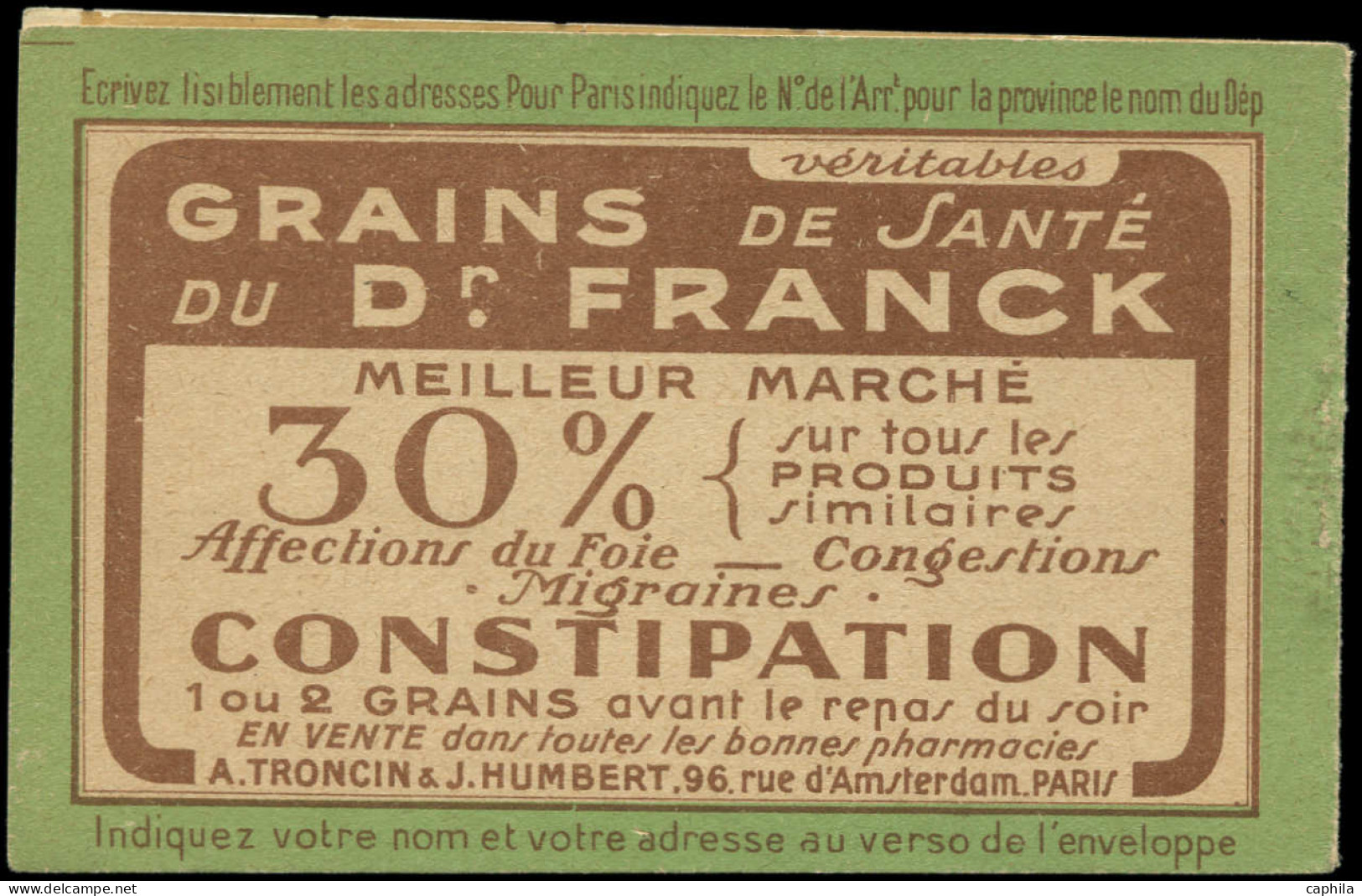 ** FRANCE - Carnets - 159-CA1, Série 28, Carnet De 20 Surchargé Annulé, Adhérences: 10c. Semeuse Vert - Autres & Non Classés