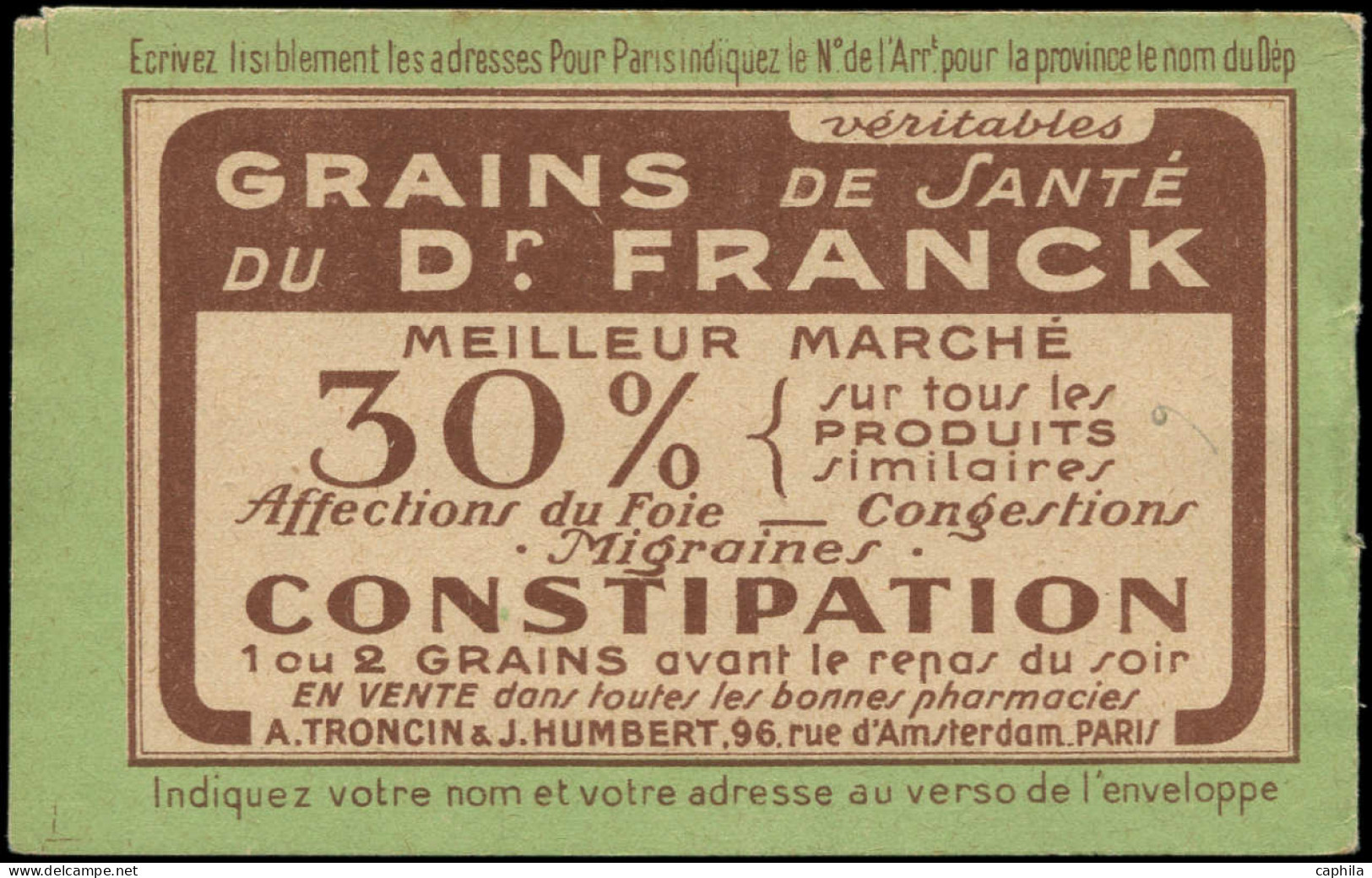 ** FRANCE - Carnets - 170-C1, Série 49, Carnet De 20: Dr. Franck-Oria, (coin Entamé) 10c. Pasteur - Autres & Non Classés